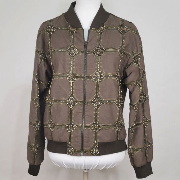 Haute Hippie Believe Embelished olive bomber jacket size small NWOT - Picture 1 of 8